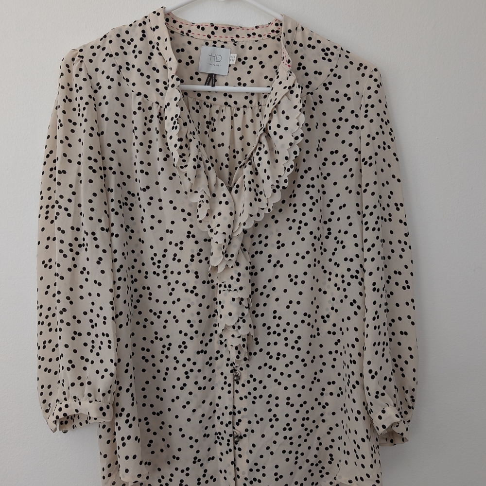 Polka Dot Ruffle Blouse - Cream and Black